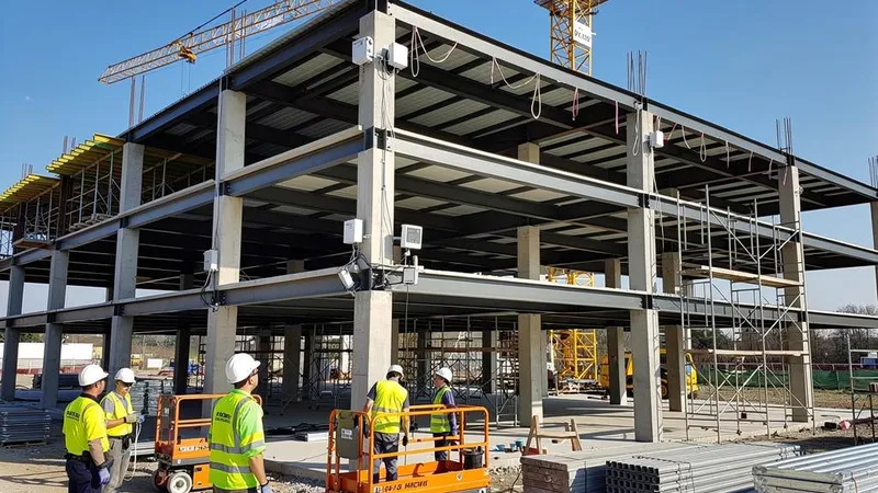 Konstrukcja stalowa budynku w trakcie budowy